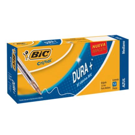 Bolígrafo BIC Cristal Dura+ Punto Mediano 1.0mm Color Azul C/12 Pzas