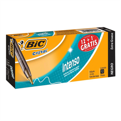 Bolígrafo BIC Cristal Intenso Punto Extra Grueso 1.6mm Color Negro C/12 Pzas