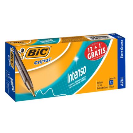 Bolígrafo BIC Cristal Intenso Punto Extra Grueso 1.6mm Color Azul C/12 Pzas