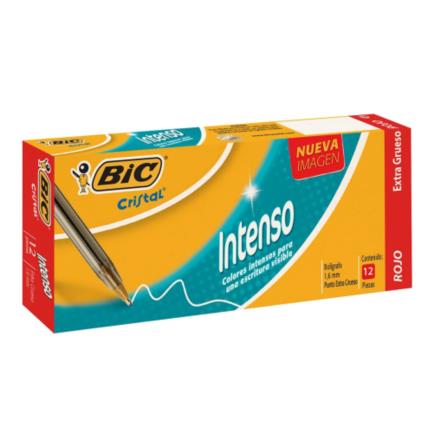 Bolígrafo BIC Cristal Intenso Punto Extra Grueso 1.6mm Color Rojo C/12 Pzas