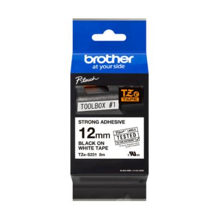 CINTA NEGRO SOBRE BLANCO 12MM X 8M ADHESIVO IND EXTRA FUERTE