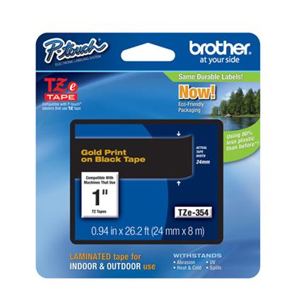 Cinta Brother TZE354 Laminada Dorado Sobre Negro 24mmx8m