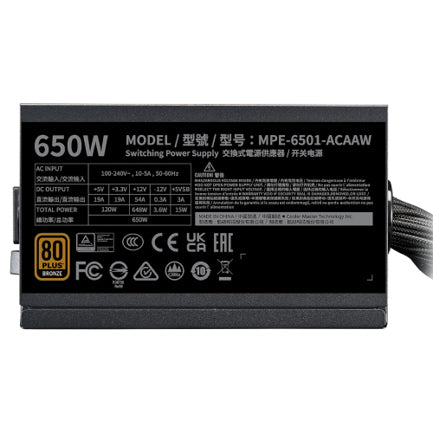 Fuente de Poder Cooles Master (MPE-6501-ACAAW-3BUS) MWE Bronze 650W V3 80 Plus Estándar ATX