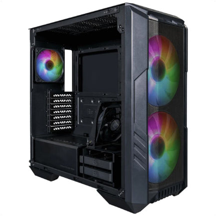 Gabinete Gamer Cooler Master MasterBox HAF 500 Media Torre ITX mATX ATX 4xFan RGB Cristal Templado Negro