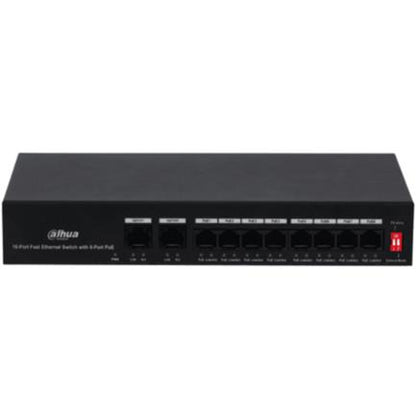 Switch PoE Dahua 10 Puertos Fast Ethernet/8 Puertos Poe/2 Puertos Uplink/65 Watts Totales