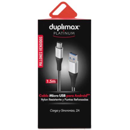 Cable Duplimax Platinum Micro USB 1.5m Nylon Color Negro con Plata