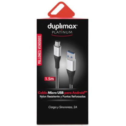 Cable Duplimax Platinum Micro USB 1.5m Nylon Color Negro con Plata