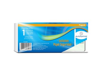 PAGARE EUROFORMAS PAPEL SEGURIDAD 21.6X9.3 CMS 100H