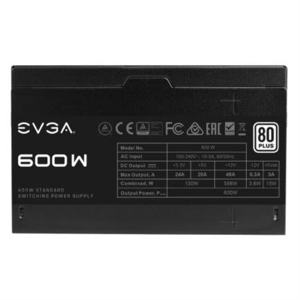 Fuente de Poder EVGA W1 600W 80 Plus White ATX 12V 24 pin Fan 120mm Negro