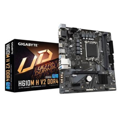 Tarjeta Madre Gigabyte H610M H V2 2xDDR4 64GB 3200Mhz PCIe 4.0 M.2 1xHDMI 1xD-Sub S 1700 12th 13th 14th Gen mATX