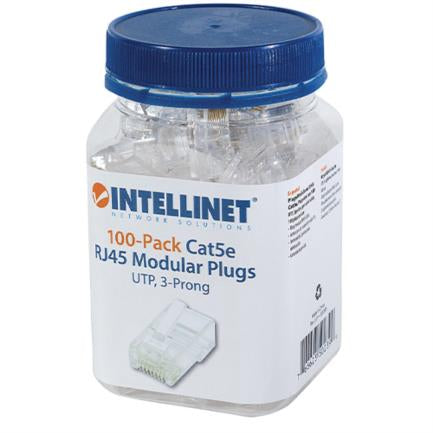 Plug Intellinet RJ45 Cat 5e UTP Sólido 15 Micras Bote C/100 Pzas