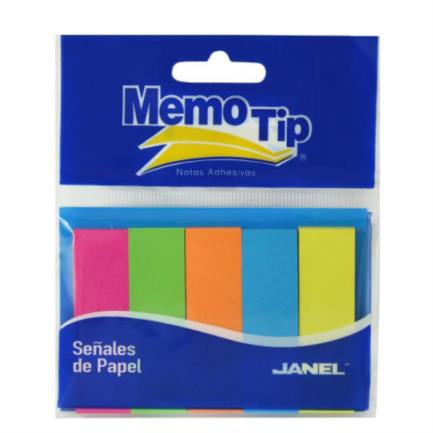 Banderitas Janel Memo Tip Señales de Papel 1.5cmx5cm Colores Neón C/50 Bolsas