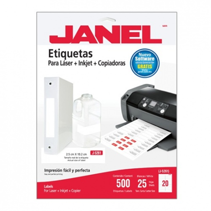 Etiqueta Janel 108 Láser 25mm x 102mm J-5261 25 Hojas C/500 Etiquetas