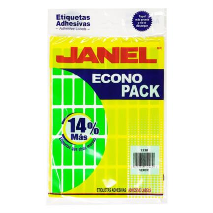 Etiquetas Adhesivas Janel Econopack Fluorescente 13x38mm Color Verde Sobre C/400