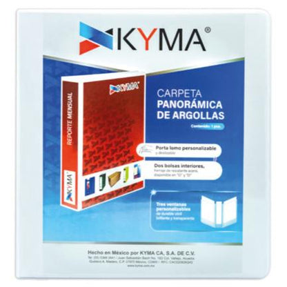 Carpeta Panorámica Kyma de Vinil Tamaño Carta 1 1/2" Aro en "D" Blanca