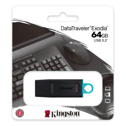 USB 3.2 MEMORIA KINGSTON 64GB DATATRAVELER EXODIA ( NEGRO-VERDE)