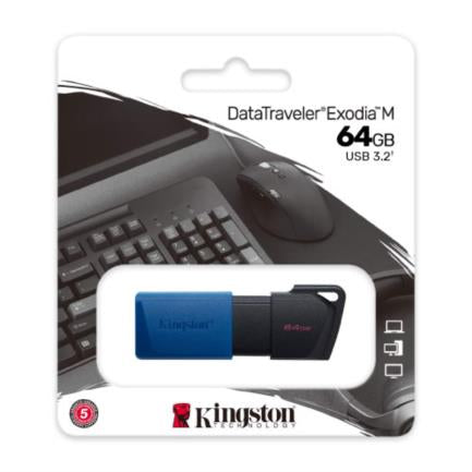 USB 3.2 MEMORIA KINGSTON 64GB DT EXODIA M TAPA DESLIZABLE (NEGRA-