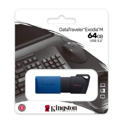 USB 3.2 MEMORIA KINGSTON 64GB DT EXODIA M TAPA DESLIZABLE (NEGRA-