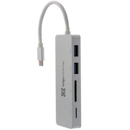HUB USB Klip Xtreme Tipo C HubPoint KCR-500 Concentrador de 5 puertos 2 USB 3.0  1 tipo C 1 Micro-SD 1 Tarjeta SDXC Color plateado