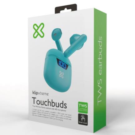 Audífonos Inalámbricos Klip Xtreme TWS TouchBuds KTE-006AQ Bluetooth Estuche de Carga 12h de Duración Color Aqua