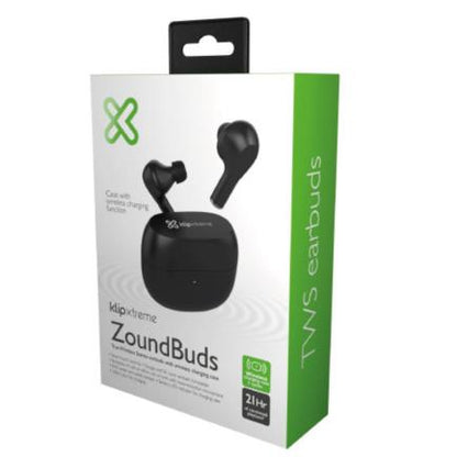 Audífonos Inalámbricos Klip TWS Xtreme ZoundBuds KTE-250BK Bluetooth Estuche de Carga 21h de Duración Color Negro