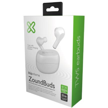 Audífonos Inalámbricos Klip TWS Xtreme ZoundBuds KTE-250WH Bluetooth Estuche de Carga 21h de Duración Color Blanco