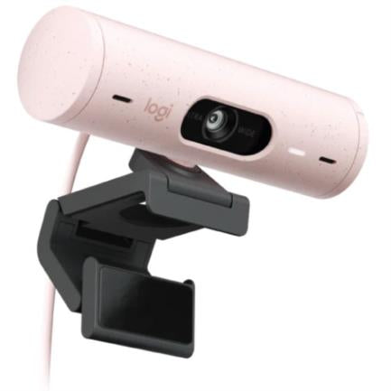 Cámara Web Logitech Brio 500 FHD Resolución 1080p Corrección Iluminación Encuadre Automático Color Rosa