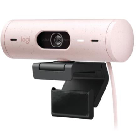 Cámara Web Logitech Brio 500 FHD Resolución 1080p Corrección Iluminación Encuadre Automático Color Rosa