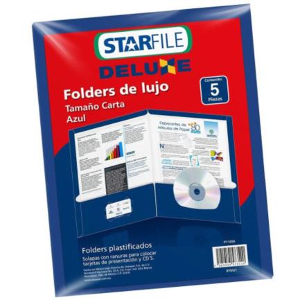 Folder Mapasa Deluxe Carta 24x30 Color Azul C/5 Pzas