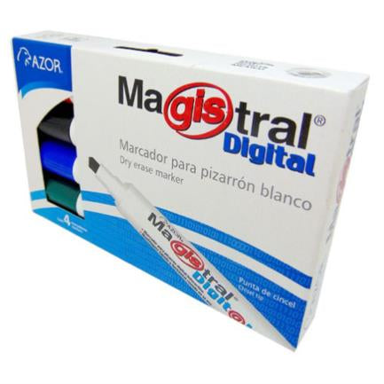 Marcador Magistral Digital Pizarrón Blanco Colores Surtidos Estuche C/4 Pzas