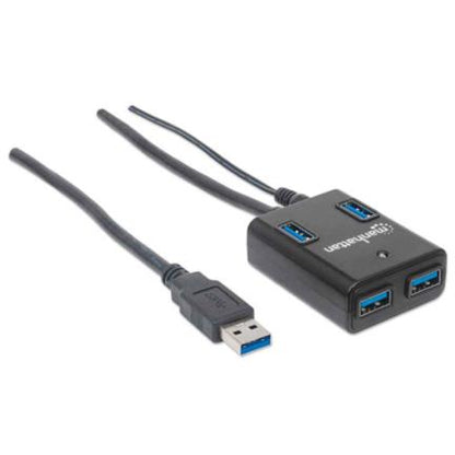 HUB USB 4 PUERTOS VELOCIDAD 3.0 CON FUENTE COLOR NEGRO