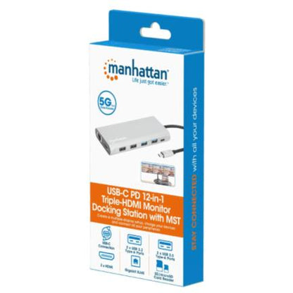 Docking Manhattan USB-C para Triple Monitor HDMI/USB-C/PD/SD/micro SD