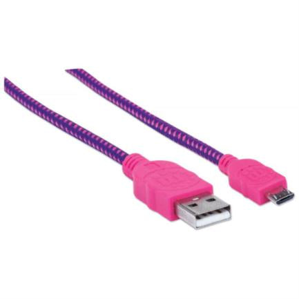 CABLE USB V2 A-MICRO B BOLSA TEXTIL 1.8M ROSA/MORADO.