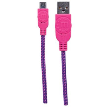 CABLE USB V2 A-MICRO B BOLSA TEXTIL 1.8M ROSA/MORADO.