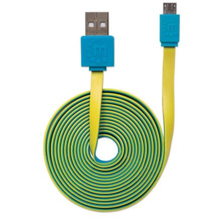 CABLE USB V2 A-MICRO B BLISTER PLANO 1.8M AZUL/AMARILLO.