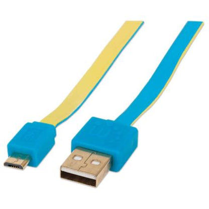 CABLE USB V2 A-MICRO B BLISTER PLANO 1.8M AZUL/AMARILLO.