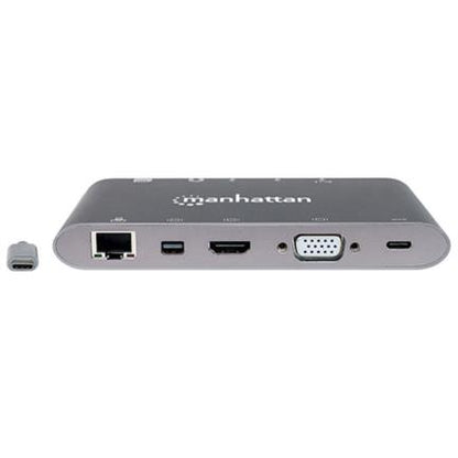 Estación Docking Manhattan USB-C a HDMI/DPmini/SVGA/RJ45/3.5mm Super Velocidad Color Gris