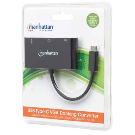 Convertidor Manhattan Docking USB-C a VGA SuperSpeed Multipuertos Color Negro