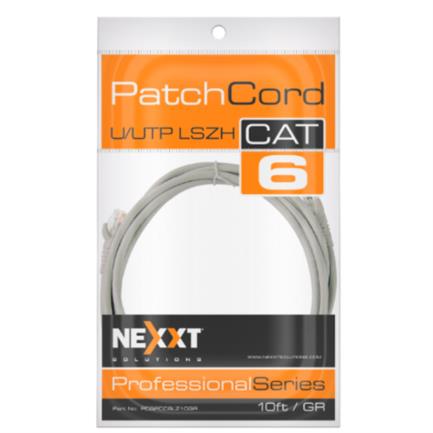 Cable de Conexión Red Nexxt Solutions U/UTP Cat6 3m LSZH Compuesto sin Halogeno de Baja Toxicidad Color Gris