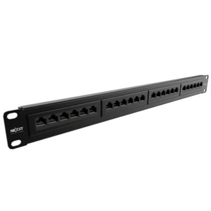 Panel de Conexion Red Nexxt Solutions para Rack Cat5e 24 Puertos Pre-Configurado Sin Blindaje Tipo 110 Esmalte Negro