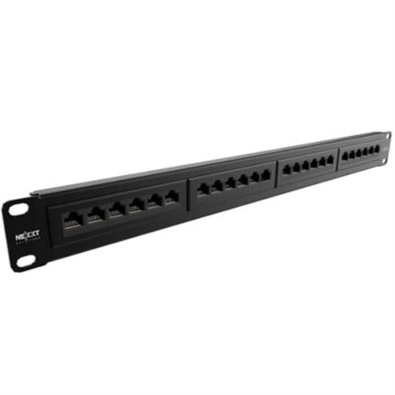 Panel de Conexión Red Nexxt Solutions para Rack Cat6 24 Puertos Pre-configurado Sin Blindaje Tipo 110 Esmalte Negro