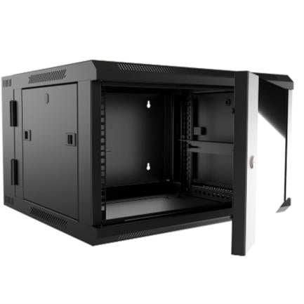 Gabinete de Pared Nexxt Solutions NPC-P9U66B Abatible Ensamblado 9U 600x550mm 2 Ranuras Ventilador Negro