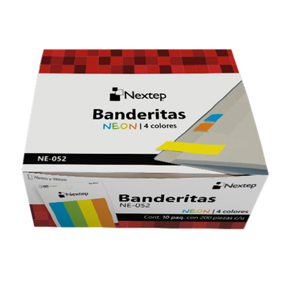 Banderitas Nextep Neon 4 Colores 200 Piezas c/10 Estuches