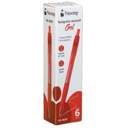 Boligrafo Nextep Gel Retractil Mediano 0.7mm Rojo c/6