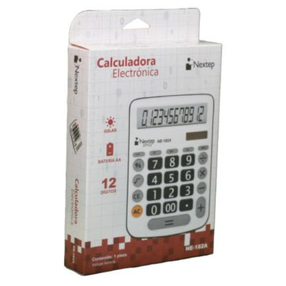 Calculadora Nextep 12 Dígitos Escritorio Teclas Grandes Solar/Batería