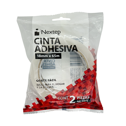 Cinta Adhesiva Corte Facil Nextep 18 mm x 65 mts Bolsa c/2 Piezas