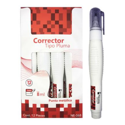 Corrector Nextep Tipo Pluma 8ml Punta Metálica c/12 Piezas