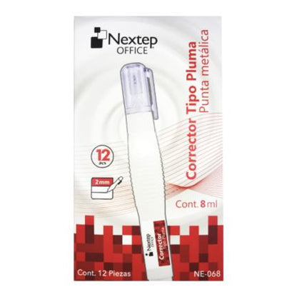 Corrector Nextep Tipo Pluma 8ml Punta Metálica c/12 Piezas