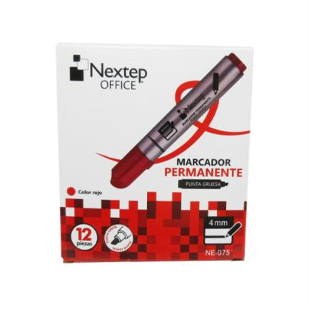 Marcador Permanente Nextep Punta Gruesa Cincel 4mm Rojo c/12 Pzas