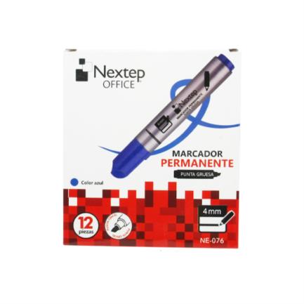 Marcador Permanente Nextep Punta Gruesa Cincel 4mm Azul c/12 Pzas